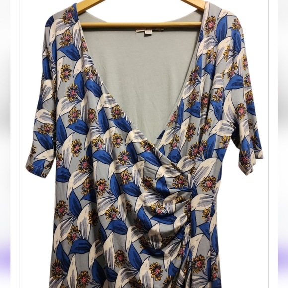 Boden Ruth Floral Faux Wrap Dress Womens Blue V-Neck Short Sleeve Knee Length 16 - Picture 8 of 10